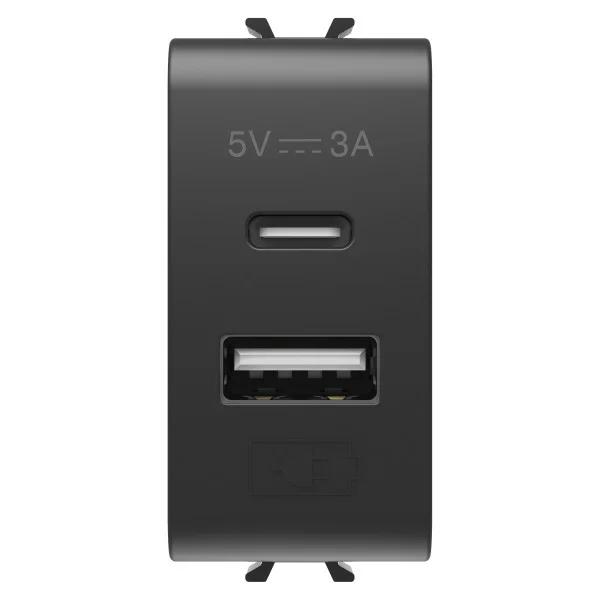 Розетка 2хUSB Chorusmart A+C TYPE 5V 3A 1M чорний GEWISS