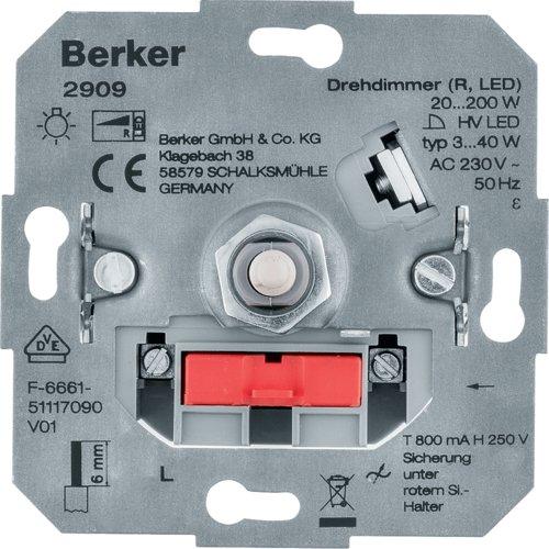 Диммер поворотний, ЛН/ВВГЛ 20-200Вт, LED 3-40Вт, 230В