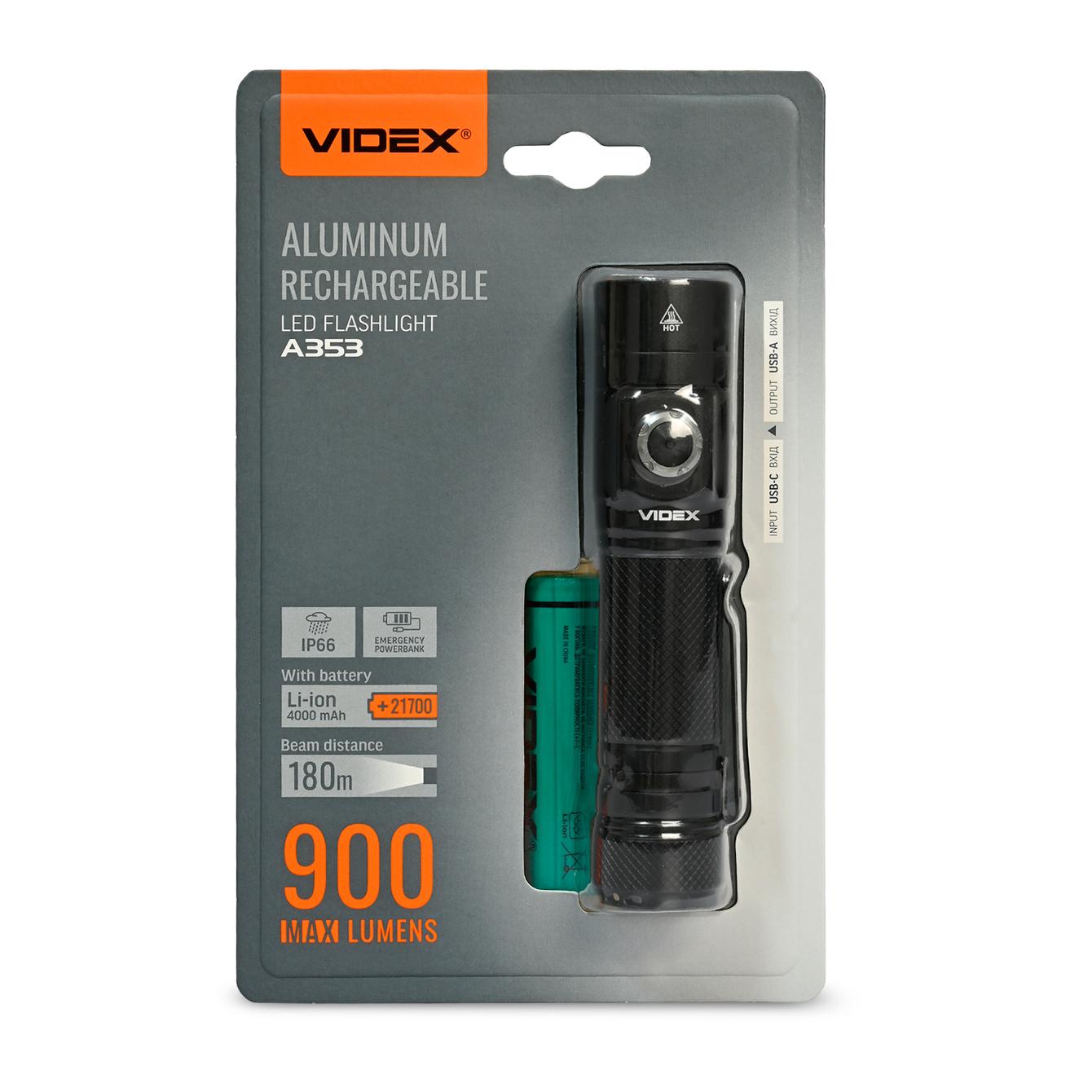 Портативный светодиодный фонарик VIDEX VLF-A353 900Lm 5000K