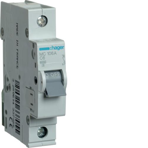 Автоматический выключатель 6А 1P С 6кА MC106A Hager