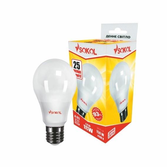 Світлодіодна LED лампа A65 18W 220В E27 4100К Sokol
