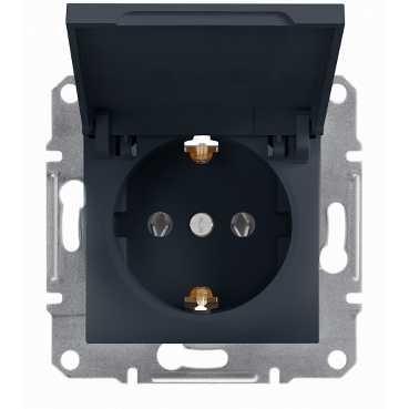 Розетка з заземленням з кришкою антрацит Schneider Asfora EPH3100171