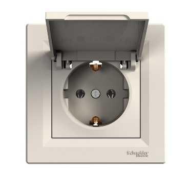 Розетка с заземлением с крышкой крем Schneider Asfora EPH3100123