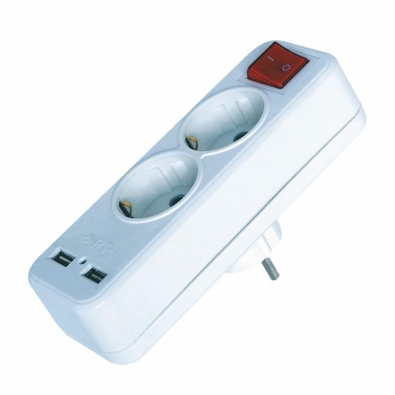 Двійник + 2 USB з вимикачем FAR F08